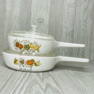 Vintage Corningware Spice of Life Skillets with lids 6.5” and 1 pint sz Cookwear